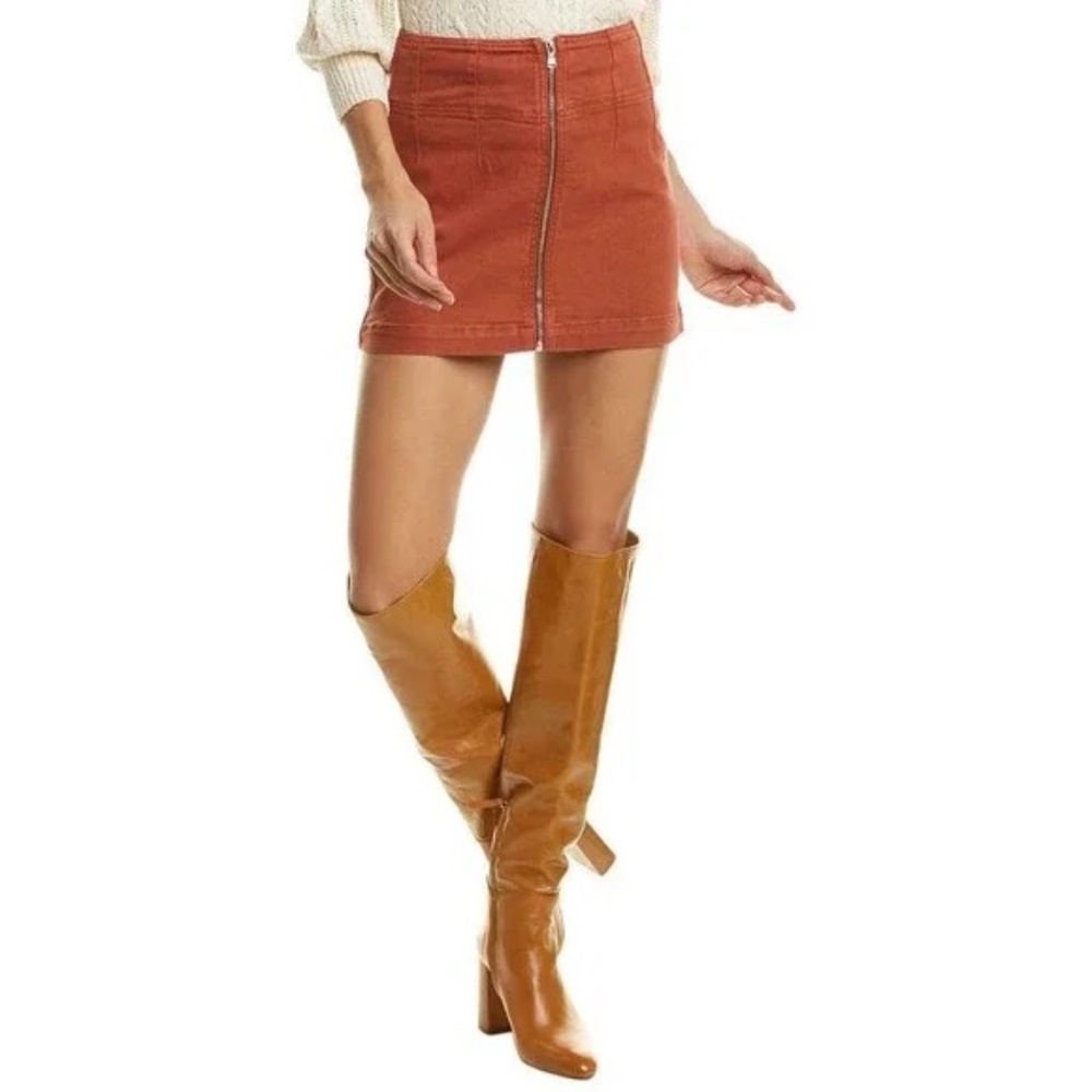 NWT Free People Terracotta Zip-Front High-Waisted Denim Mini Skirt - Size 31